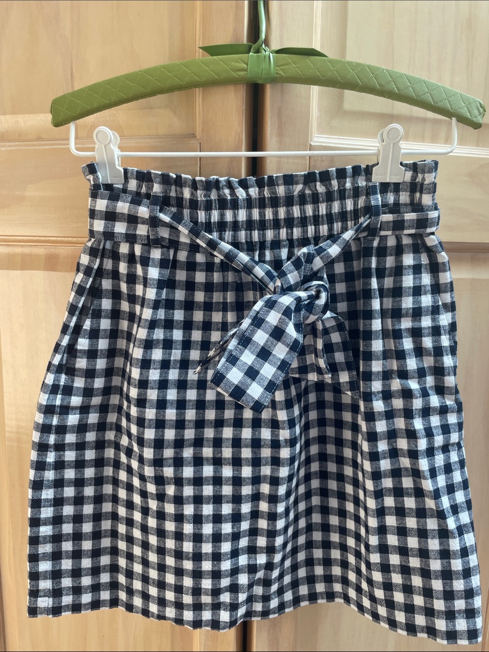 J. Crew Black & White Gingham Tie-Waist A-Line Skirt